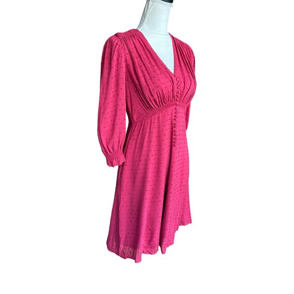Gal Meets Glam Andrea Candy Apple V Neck 3/4 Sleeve Smocked Mini Dress - 0 - Picture 3 of 9